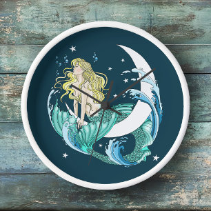 Horloge Sirène Blonde Lune Croissante Art Déco Fantastique