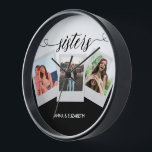 Horloge Sisters Script Family Photo Grid Collage Love<br><div class="desc">Sisters Script Family Photo Grid Collage Love</div>