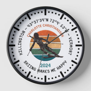Horloge Ski Killington, Vermont - Femme skieuse, Texte noi