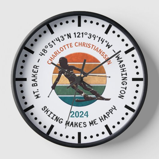 Horloge Ski Mt. Baker, Washington - Lady Skier, Texte noir (Recto)