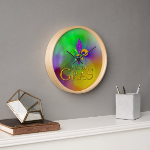 Horloge SlipperyJoe's Mardi Gras violet or jaune vert fleu