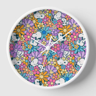 Horloge Snoopy & Motif de fleurs de bois