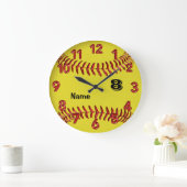 Horloge Softball personnalisée avec NUMBER et NOM (Maison)