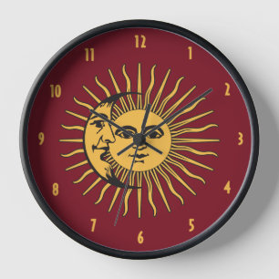 Horloge Soleil et Lune face Boho Gold et Rouge