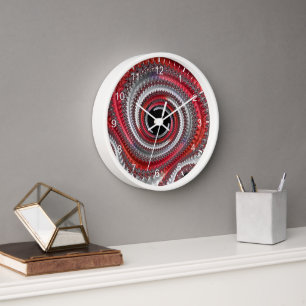 Horloge Spirale fractale abstraite à dégradé rouge noir