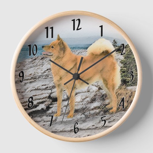 Horloge Spitz finlandais à Seashore Peinture - Chien Art (Recto)