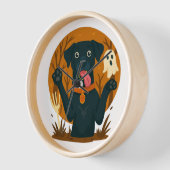 Horloge Spooky Cute Black Dog with Ghost  (Angle)