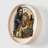 Horloge Spooky Grim Reaper with Girl and Dog Skeleton Art  (Angle)