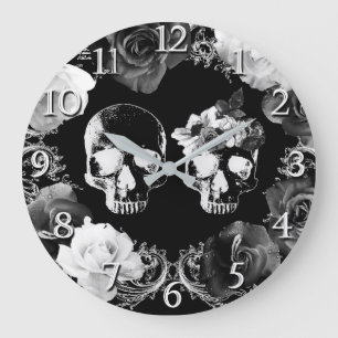 Horloge squelette crâne gothique glamour roses noi