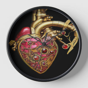 Horloge Steampunk Coeur Anatomique rubis et engrenages