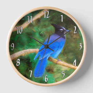 Horloge Steller's Jay Painting - Art d'Oiseau sauvage orig