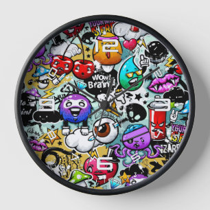 Horloge Stickers Graffiti fou