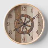 Horloge Stripes et Ancres nautiques en bois rustique (Recto)