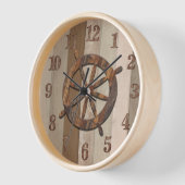 Horloge Stripes et Ancres nautiques en bois rustique (Angle)