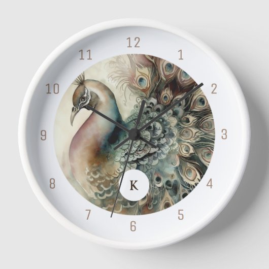 Horloge Style Peacock | Ajouter votre initiale (Recto)