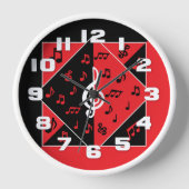 Horloge Stylish Art déco Music Notes Red White (Recto)