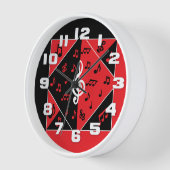 Horloge Stylish Art déco Music Notes Red White (Angle)
