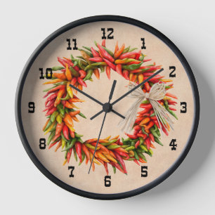 Horloge Sud-Ouest Chili Ristra Nombres Occidentaux Encadré