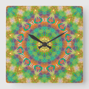 Horloge super Tropicale Tribale Vert Pourpre Mur