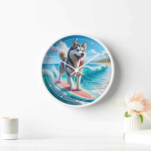 Horloge Surf Whimsical Husky Sibérien (Maison)
