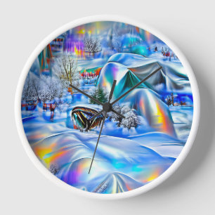 Horloge Surreal Winter Wonderland avec lumière Iridescente