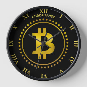 Horloge Symbole Bitcoin doré drôle Cryptomonnaie HODL