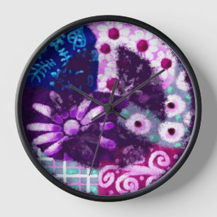 Horloge SYMBOLE DE LA PAIX Abstraite Hippie Art violet ble