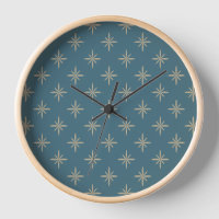 Tan Starburts sur Blue Atomic Mid Century Motif