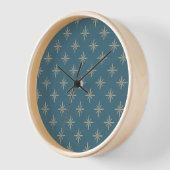 Horloge Tan Starburts sur Blue Atomic Mid Century Motif (Angle)