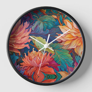 Horloge Tapisserie florale Dahlia colorée