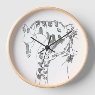 Horloge Tapisseries abstraites en noir et blanc sur mur en