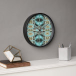 Horloge Taupe Turquoise Aqua Turquoise Hip Bohemian Bali A<br><div class="desc">Belle motif en mosaïque bleu turquoise contemporain, aqua turquoise, vert olive et ocre marron en batik. Motif décoratif disponible sur une variété de produits élégants et assortis accents et accessoires de décoration maison. Un design original pour le décorateur d'intérieur ou ceux qui aiment décorer leur chambre de maître ou d'enfant,...</div>