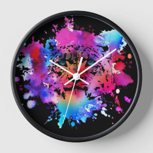 Horloge Tête de tigre d'aquarelle