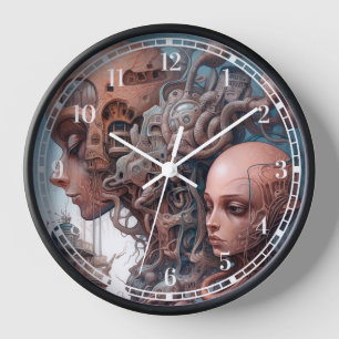 Horloge Têtes biomécaniques Surreal Sci-Fi Art