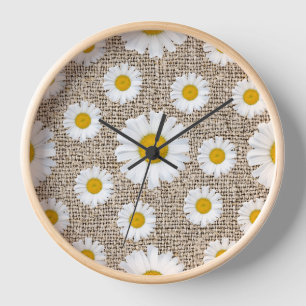 Horloge Toile de jute Fleur rustique Marguerite - Fleurs d