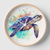 Horloge Tortue de mer Peinture d'aquarelle de natation (Recto)