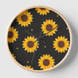 Horloge Tournesol sur fond noir - Ferme moderne de style m