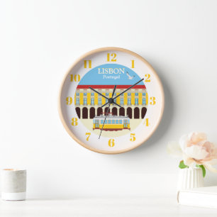 Horloge tramway jaune de Lisbonne vintage