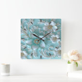 Horloge turquoise blanche florale (Maison)