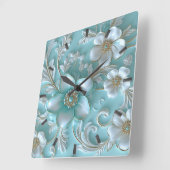 Horloge turquoise blanche florale (Angle)
