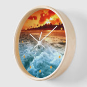Horloge Turquoise Blue Ocean Surf Orange Red Sunset Aquare (Angle)