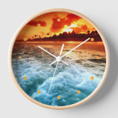 Horloge Turquoise Blue Ocean Surf Orange Red Sunset Aquare (Recto)
