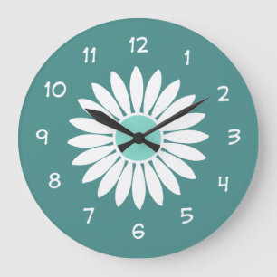 Horloge Turquoise de cuisine à fleurs