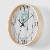 Horloge turquoise de monogramme rustique (Angle)