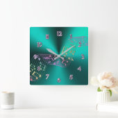 Horloge turquoise des notes de musique métallique (Maison)
