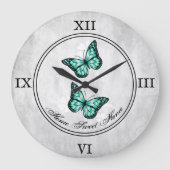 Horloge turquoise du papillon floral acrylique (Recto)