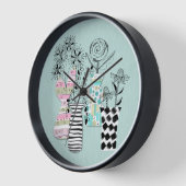 Horloge Turquoise floral Scandi du milieu du siècle (Angle)