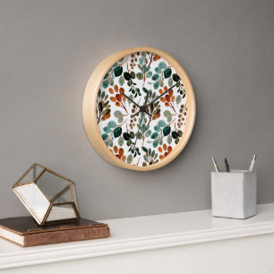 Horloge Turquoise Rust Sage Vert Feuilles Brown Automne
