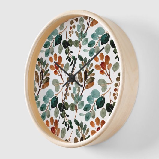 Horloge Turquoise Rust Sage Vert Feuilles Brown Automne (Angle)
