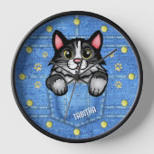 Horloge Tuxedo Chat à Faux Denim Poche avec nom personnali (Recto)